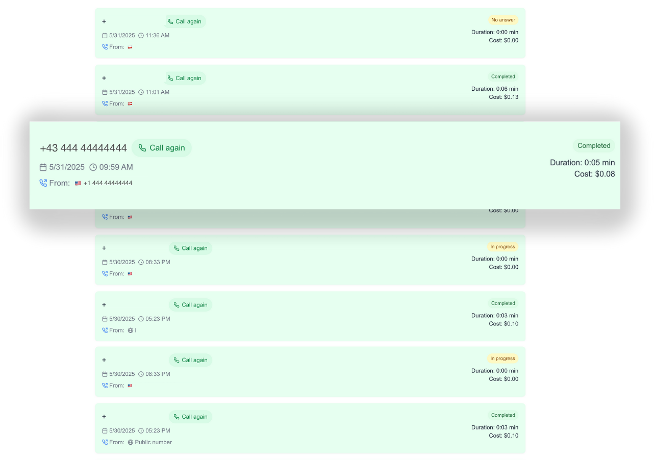 Call history and recordings